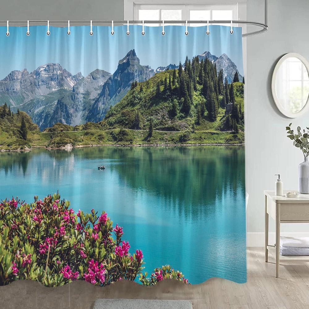 Natural Rustic Landscape Shower Curtains Lake Mountain Trees Flowers Plant Bath Curtain For Bathroom Decor Polyester Fabric Set W60H190(CM)-1 Pcs
Natural Rustic Landscape Shower Curtains Lake Mountain Trees Flowers Plant Bath Curtain For Bathroom Decor Polyester Fabric Set W60H190(CM)-1 Pcs