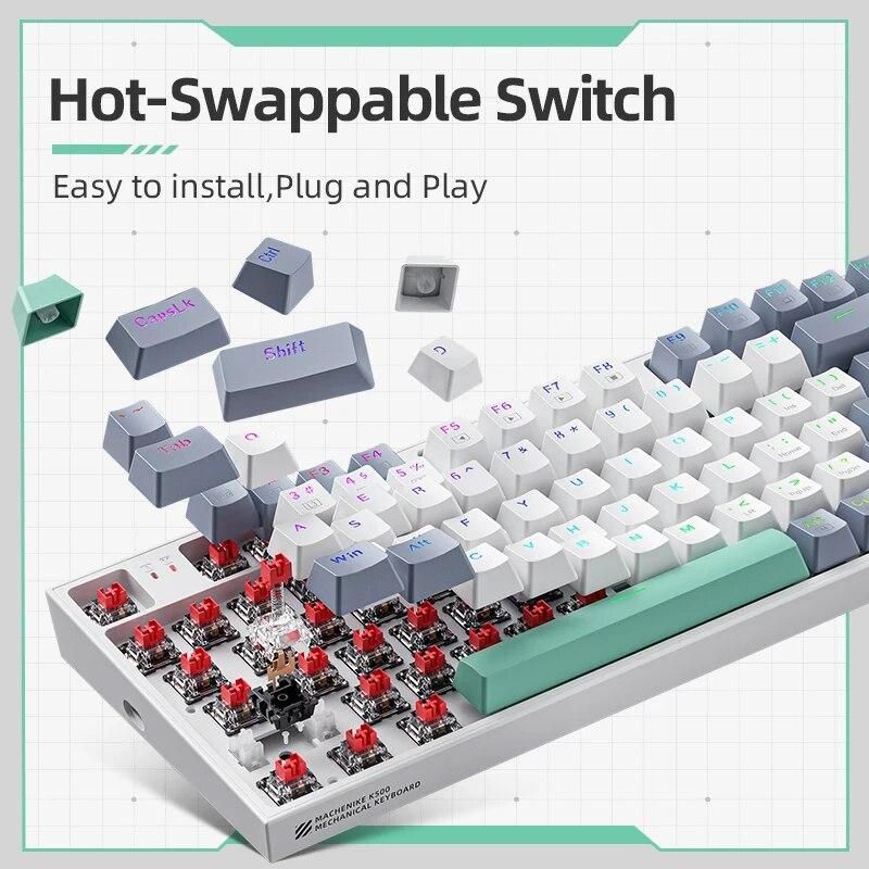 Трехрежимная механическая клавиатура Mechanic K500 с горячей заменой Pbt Keycap для ноутбука Red Axis Office 94-клавишная компактная 84-клавишная мини-электронная спортивная клавиатура
Трехрежимная механическая клавиатура Mechanic K500 с горячей заменой Pbt Keycap для ноутбука Red Axis Office 94-клавишная компактная 84-клавишная мини-электронная спортивная клавиатура