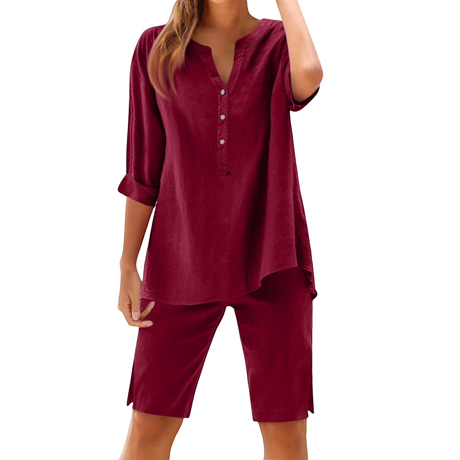 Женский свободный модный однотонный хлопковый льняной комплект с длинным рукавом и шортами на пуговицах XXL винный
Женский свободный модный однотонный хлопковый льняной комплект с длинным рукавом и шортами на пуговицах XXL винный