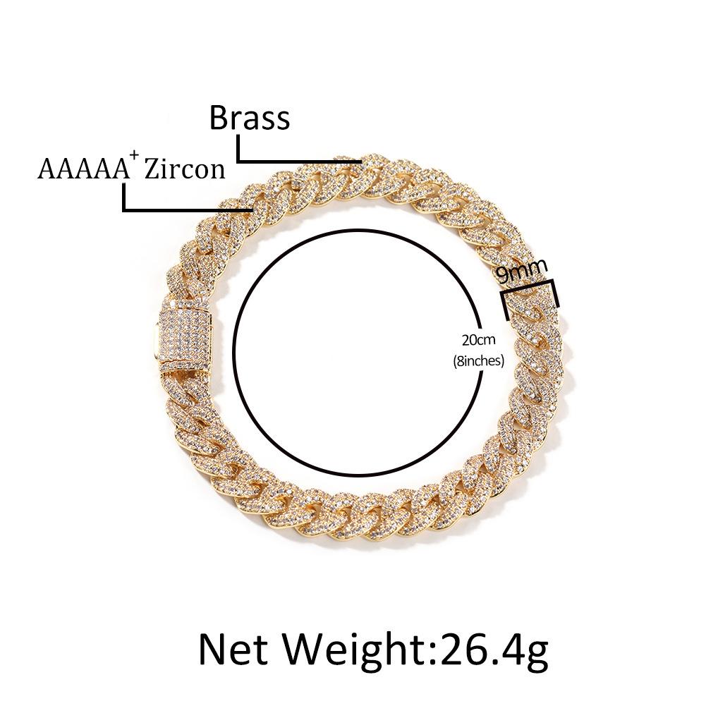 European and American Trend Encryption Full Diamond 9MM Chain Rock Male Personality Bracelet 2026 18CM золотий
European and American Trend Encryption Full Diamond 9MM Chain Rock Male Personality Bracelet 2026 18CM золотий