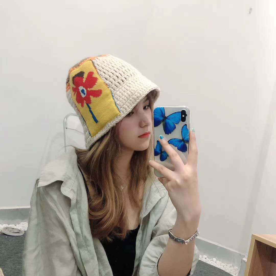 Шляпа женская осенне-зимняя для маленького лица шляпа-ведро черная шерстяная шляпа утолщенная вязаная шляпа-ведро Adult (56-58cm) бежевый