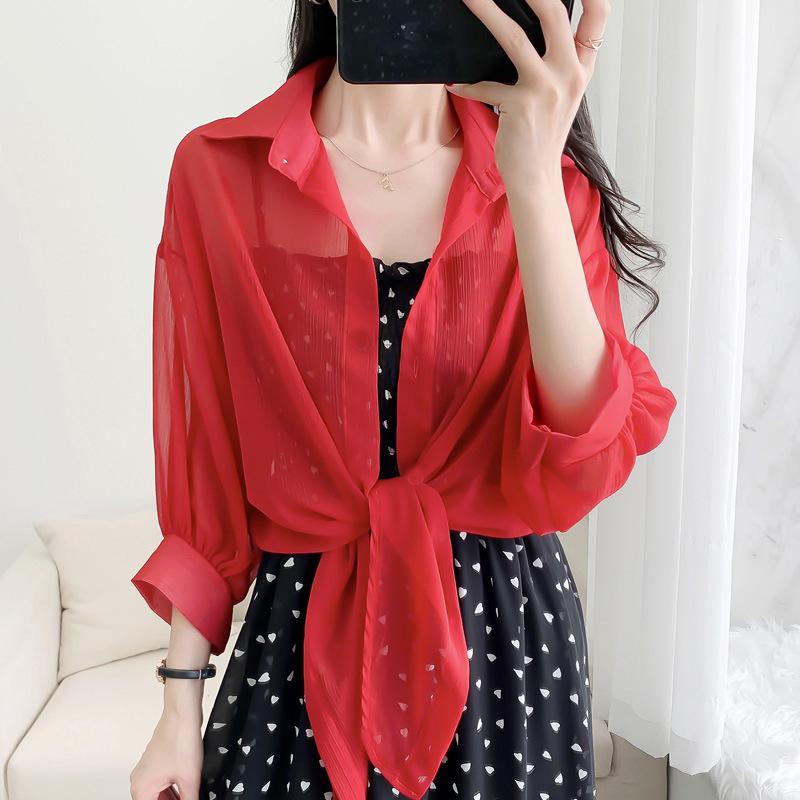New summer chiffon shirt sunscreen clothes women s top women s coat thin with skirt, cardigan small shawl xl ( 60-72.5kg ) червоний
New summer chiffon shirt sunscreen clothes women s top women s coat thin with skirt, cardigan small shawl xl ( 60-72.5kg ) червоний