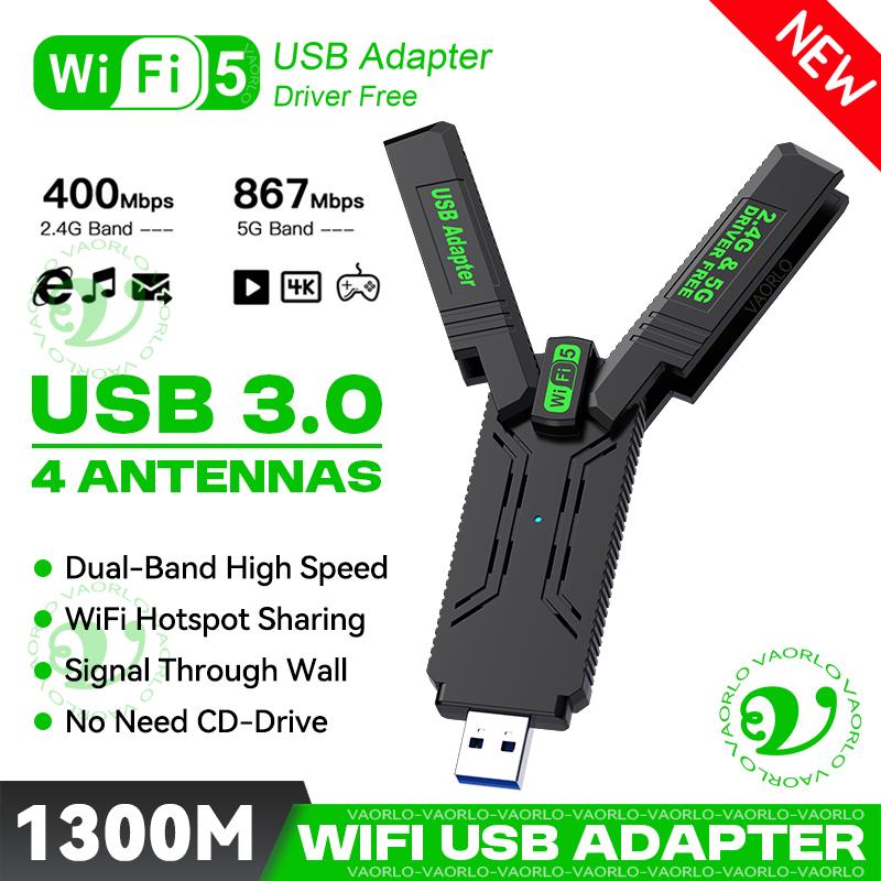 WiFi USB-адаптер 1300 Мбіт/с Дводіапазонний 2,4 ГГц/5 ГГц Wi-Fi донгл USB3.0 Високошвидкісний 802.11AC 4-антенний Бездротовий приймач Без драйверів USB3.0 1300Mbps
WiFi USB-адаптер 1300 Мбіт/с Дводіапазонний 2,4 ГГц/5 ГГц Wi-Fi донгл USB3.0 Високошвидкісний 802.11AC 4-антенний Бездротовий приймач Без драйверів USB3.0 1300Mbps