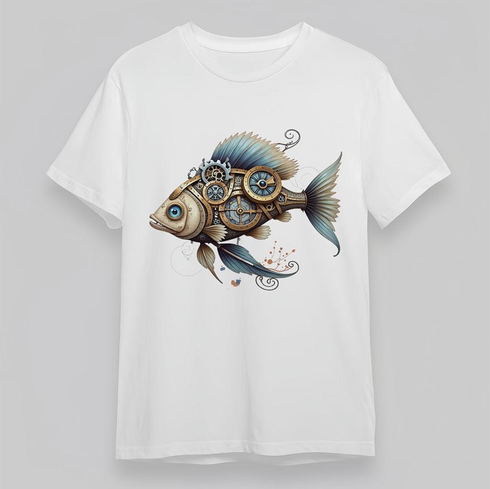 Women s Soft T-Shirt Steampunk Fish Gold Blue Accents Tee Cotton White Oversize 2XL
Women s Soft T-Shirt Steampunk Fish Gold Blue Accents Tee Cotton White Oversize 2XL