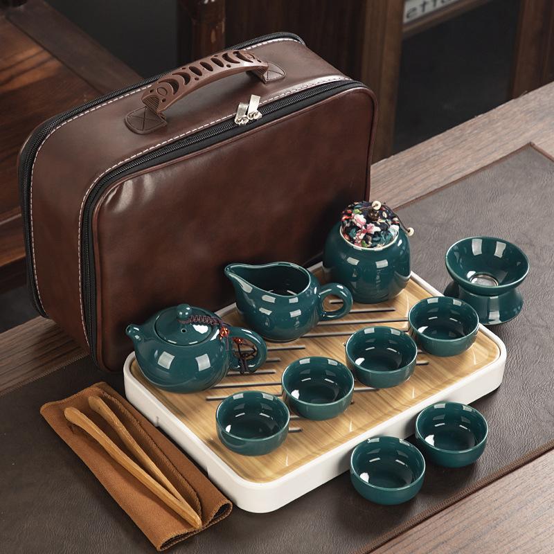Дорожный керамический чайный набор Кунг-фу, чайный поднос, полный набор портативных сумок для хранения, практичные бизнес-подарки для клиентов