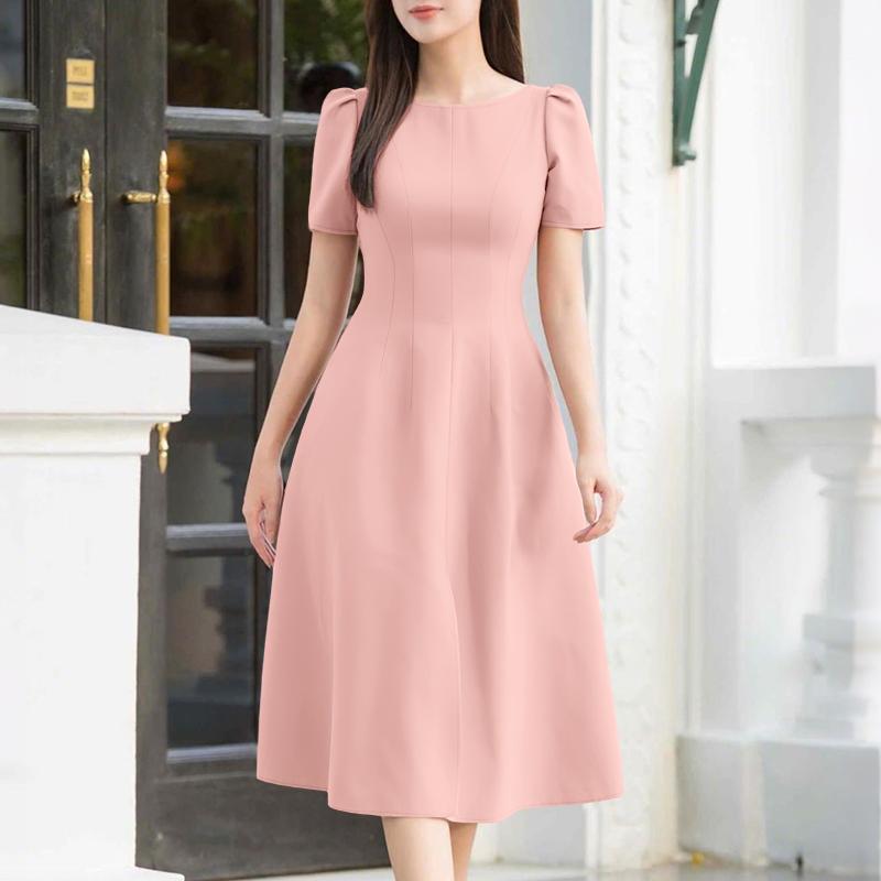 ZANZEA Жіноча повсякденна однотонна сукня з круглим вирізом і короткими рукавами S рожевий
ZANZEA Жіноча повсякденна однотонна сукня з круглим вирізом і короткими рукавами S рожевий