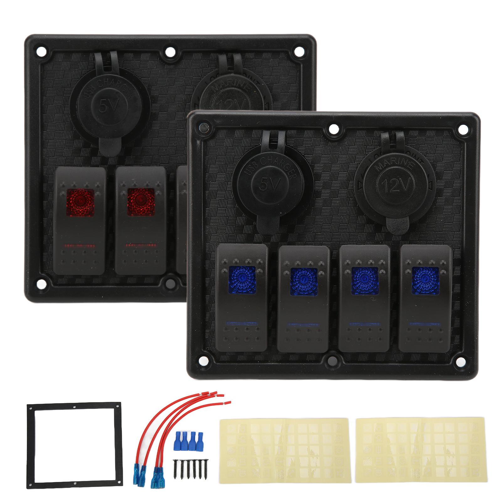 4 Gang Rocker Switch Panel LED Waterproof Dual USB Charging Port 12‑24V DC 4.8A for RVs Yachts
4 Gang Rocker Switch Panel LED Waterproof Dual USB Charging Port 12‑24V DC 4.8A for RVs Yachts
