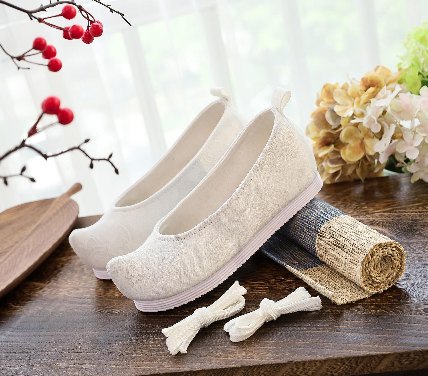 Туфли с бантом, туфли ханьфу, однотонные туфли в национальном стиле, старинный стиль, элегантные туфли для сцены, кино и телевидения, вышитые туфли из ткани, женская обувь 35