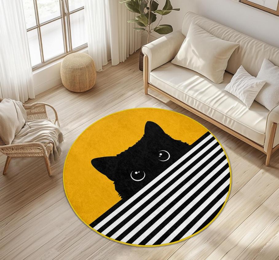 Cat Round Carpet Cute Black Cat Stripe Printed Rug Living Room Bedroom Dressing Table Non Slip Floor Mat Home Decoration 80x80cm
Cat Round Carpet Cute Black Cat Stripe Printed Rug Living Room Bedroom Dressing Table Non Slip Floor Mat Home Decoration 80x80cm