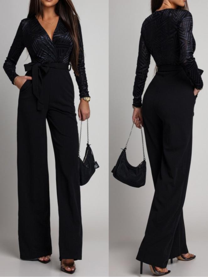 Women s European & American Style V-Neck Long Sleeve Jacquard Patchwork Wide Leg Jumpsuit Small чорний
Women s European & American Style V-Neck Long Sleeve Jacquard Patchwork Wide Leg Jumpsuit Small чорний