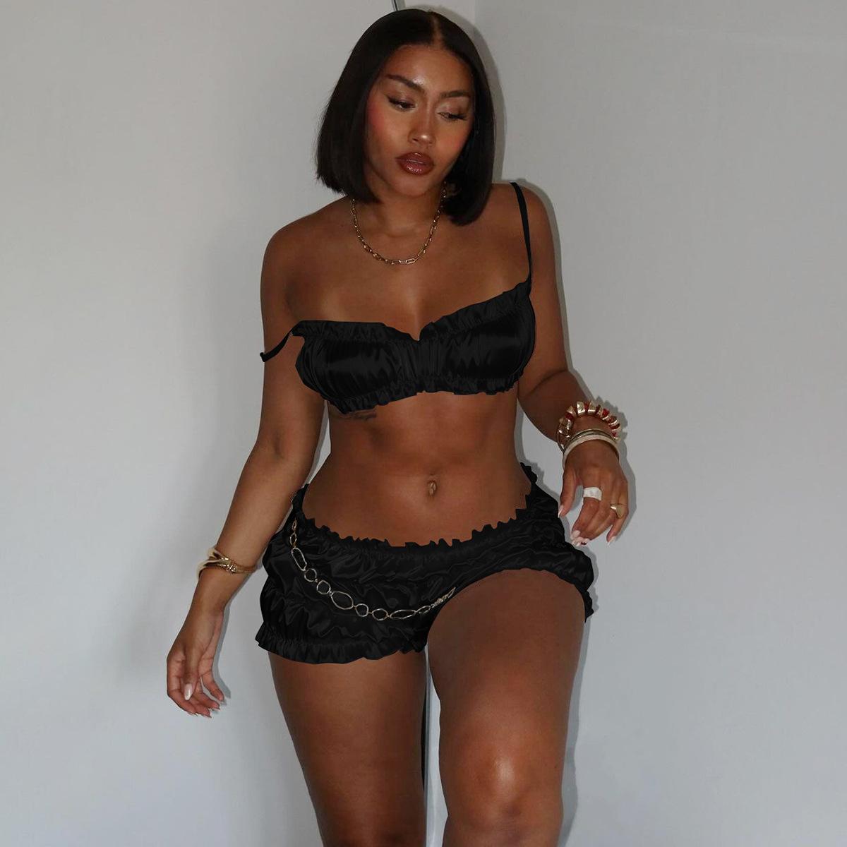 Women s clothing 2025 summer new fashion sexy suspender tube top slim pleated shorts set S чорний
Women s clothing 2025 summer new fashion sexy suspender tube top slim pleated shorts set S чорний