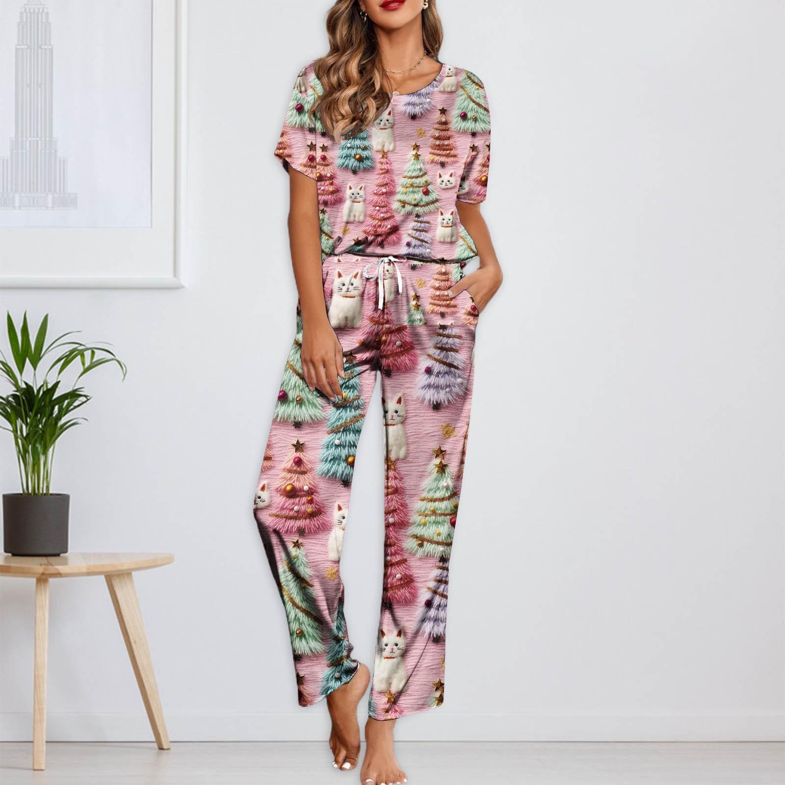 Женский шелковый атласный пижамный комплект с рождественским принтом, рубашка с коротким рукавом и длинные пижамные штаны, мягкая домашняя одежда S розовый
Женский шелковый атласный пижамный комплект с рождественским принтом, рубашка с коротким рукавом и длинные пижамные штаны, мягкая домашняя одежда S розовый