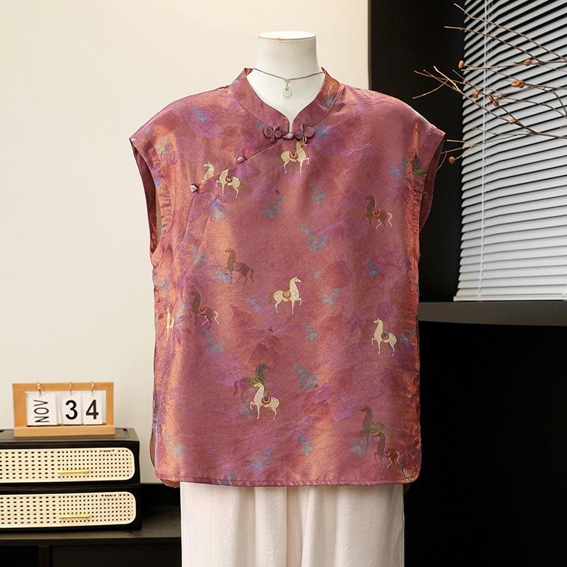 Elegant Chinese Stand-Collar Sleeveless Top - Women’s National Style Printed Short-Sleeve T-Shirt 4XL for 135-150 jin багровый/фиолетовый
Elegant Chinese Stand-Collar Sleeveless Top - Women’s National Style Printed Short-Sleeve T-Shirt 4XL for 135-150 jin багровый/фиолетовый