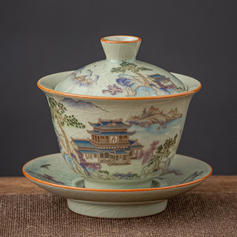 Vintage Ceramic Gaiwan Handheld Teapot Anti-scald Antique Glaze Blue and White Tea Set Open Slice Single Three-Talent Tea Bowl 165ML
Vintage Ceramic Gaiwan Handheld Teapot Anti-scald Antique Glaze Blue and White Tea Set Open Slice Single Three-Talent Tea Bowl 165ML