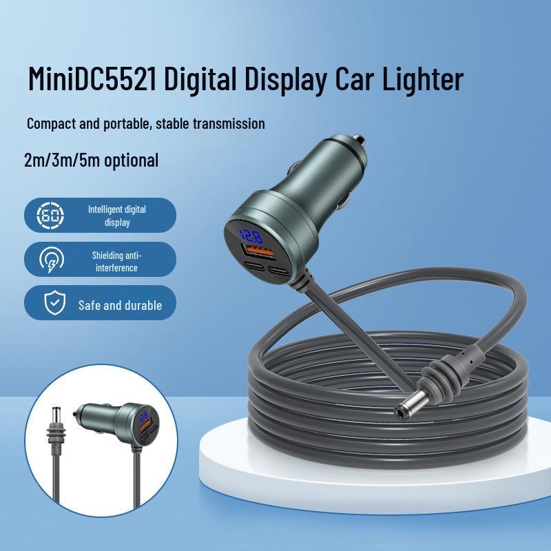 Multi-Functional Car Charger: Cigarette Lighter Adapter with Type-C, DC Head, and Digital Display Mini DC5521 to LED Display Cigarette Lighter 2m
Multi-Functional Car Charger: Cigarette Lighter Adapter with Type-C, DC Head, and Digital Display Mini DC5521 to LED Display Cigarette Lighter 2m