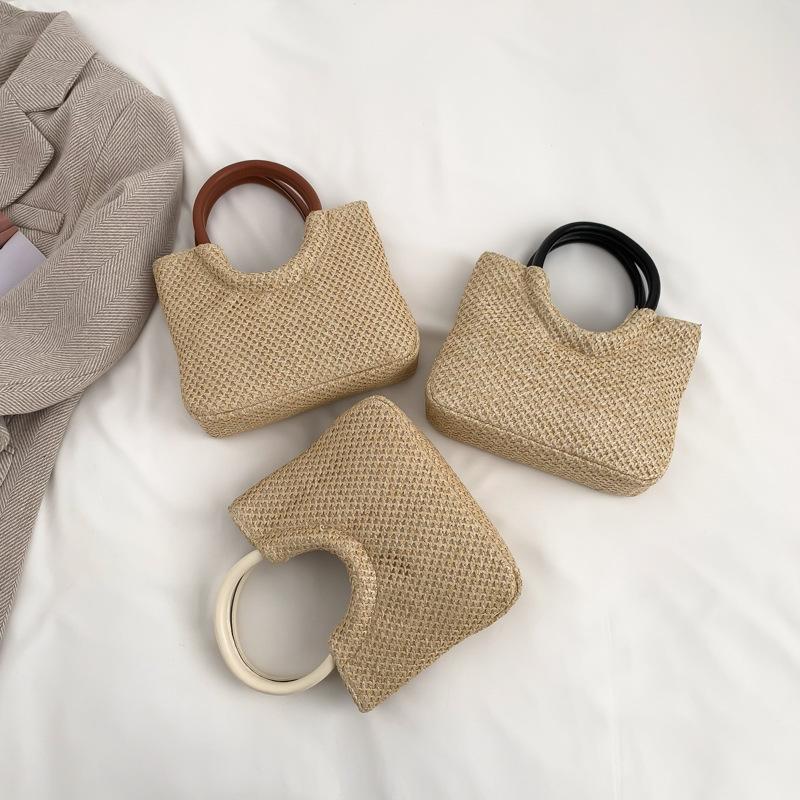 Женская тканая сумочка с круглым кольцом из Южной Кореи. Универсальная и модная сумка через плечо из плетения травы с универсальным темпераментом