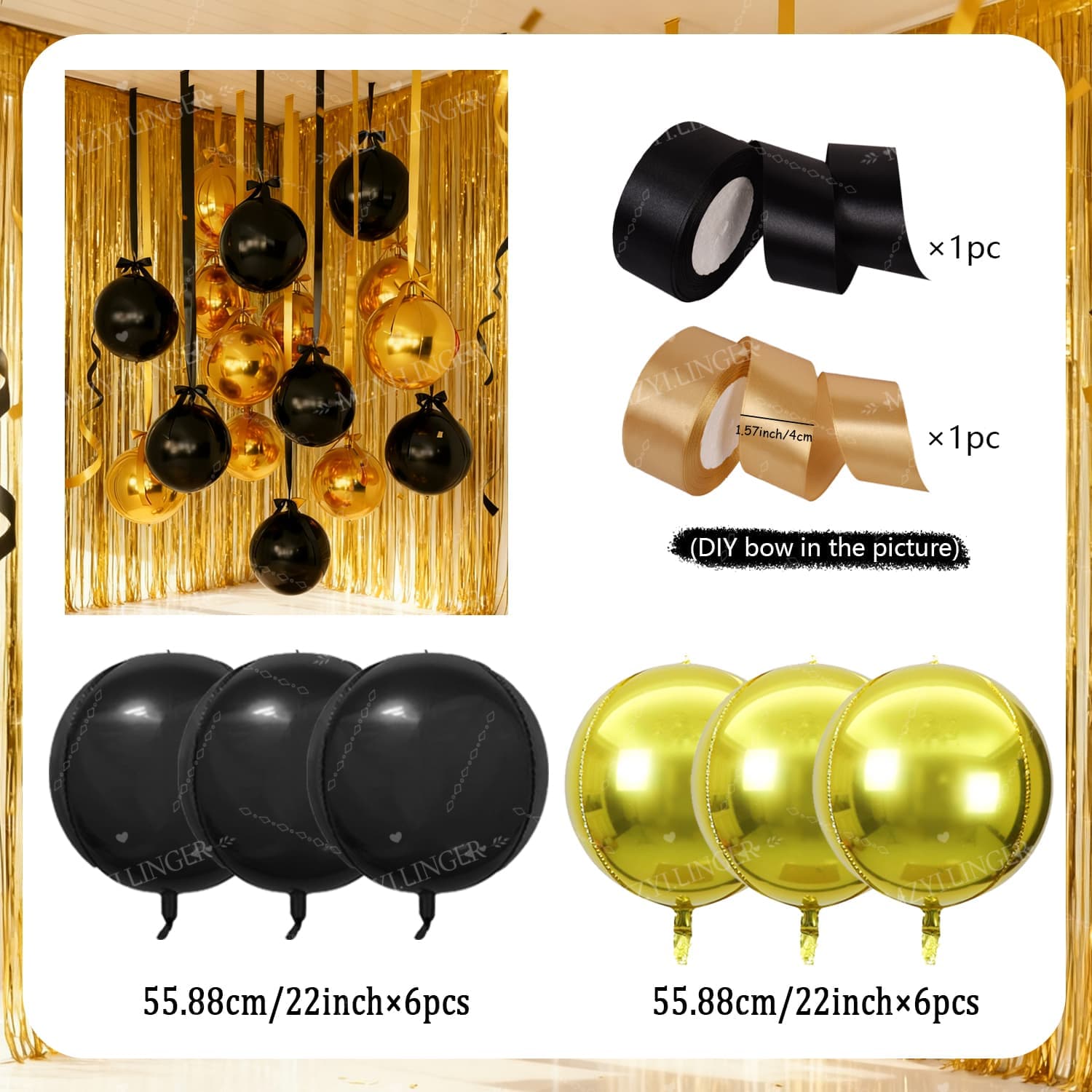 Black Gold 4D Aluminum Film Balloon Set with Black and Gold Ribbons for Birthday, New Year s Party, Graduation Decoration Other
Black Gold 4D Aluminum Film Balloon Set with Black and Gold Ribbons for Birthday, New Year s Party, Graduation Decoration Other
