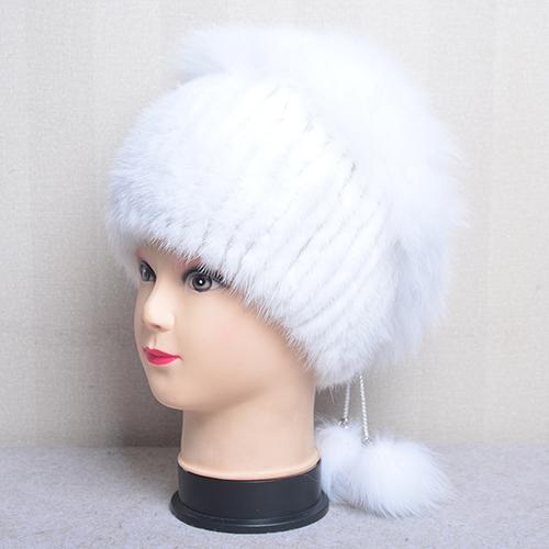 Горячая Распродажа Шапка из Натурального Меха Норки для Зимы Женская Импортная Вязаная Шапка из Норки с Мехом Лисы Высокого Качества Женские Теплые Шапки Бини из Натурального Меха белый