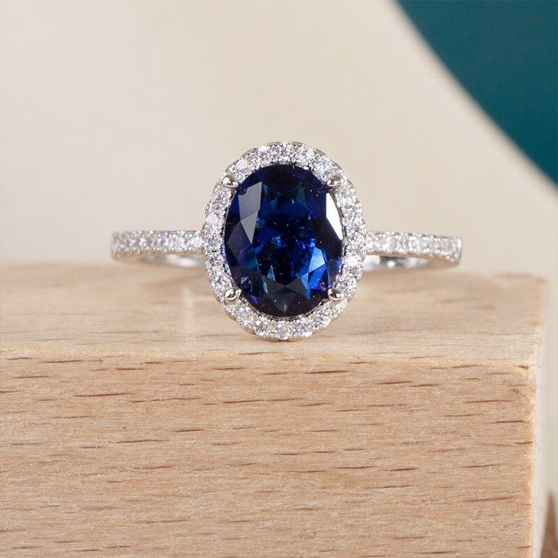 Bella Box классическое женское кольцо овальной формы синего цвета с драгоценными камнями циркония серебряного цвета на палец, свадебные украшения для помолвки 7 синий