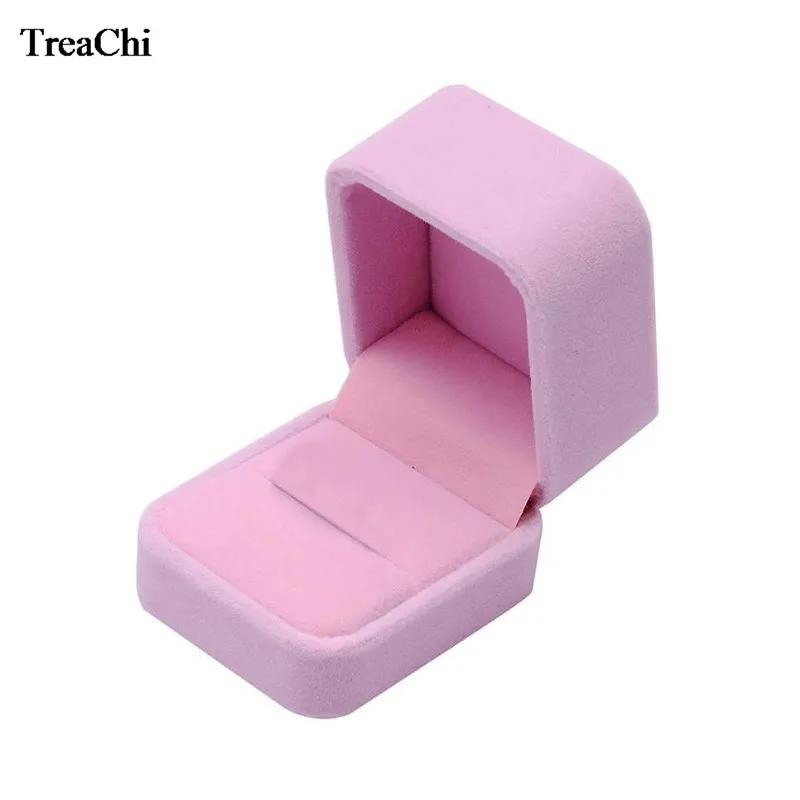 Высококачественная розовая бархатная шкатулка для украшений с закругленными углами для колец, серег, ожерелий, подвесок, браслетов, жемчужного ожерелья, подарочная шкатулка для украшений