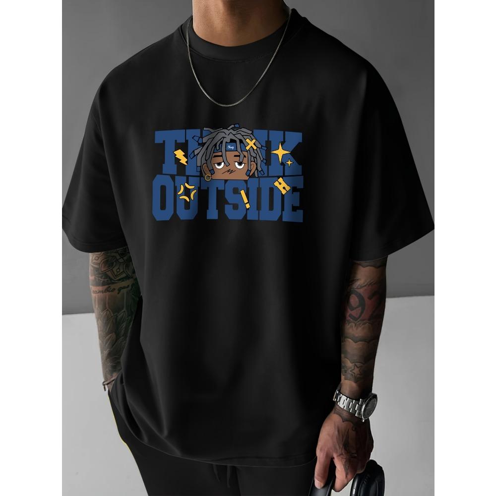 Men s Black Outside Pattern T-Shirt Casual Short Sleeve T-Shirt with Bold Blue Font and Animated Characters Machine Washable S
Men s Black Outside Pattern T-Shirt Casual Short Sleeve T-Shirt with Bold Blue Font and Animated Characters Machine Washable S