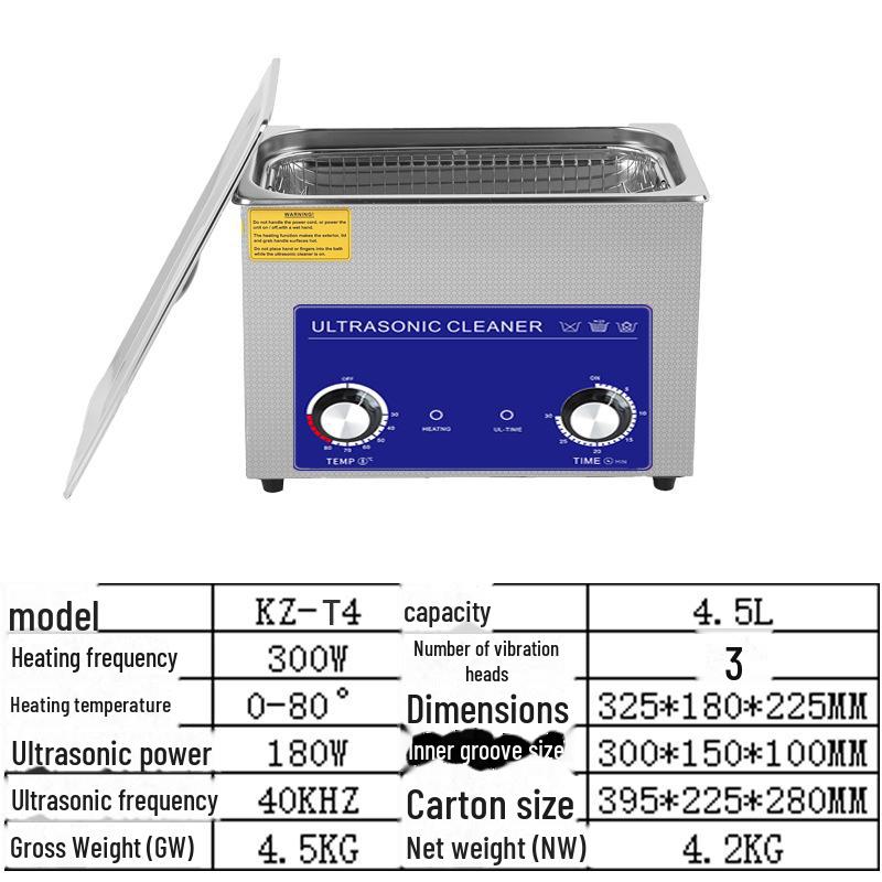 Ультразвуковой очиститель: Очки, ювелирные изделия, печатные платы и предметы домашнего обихода KZ-T4(4.5L)
Ультразвуковой очиститель: Очки, ювелирные изделия, печатные платы и предметы домашнего обихода KZ-T4(4.5L)