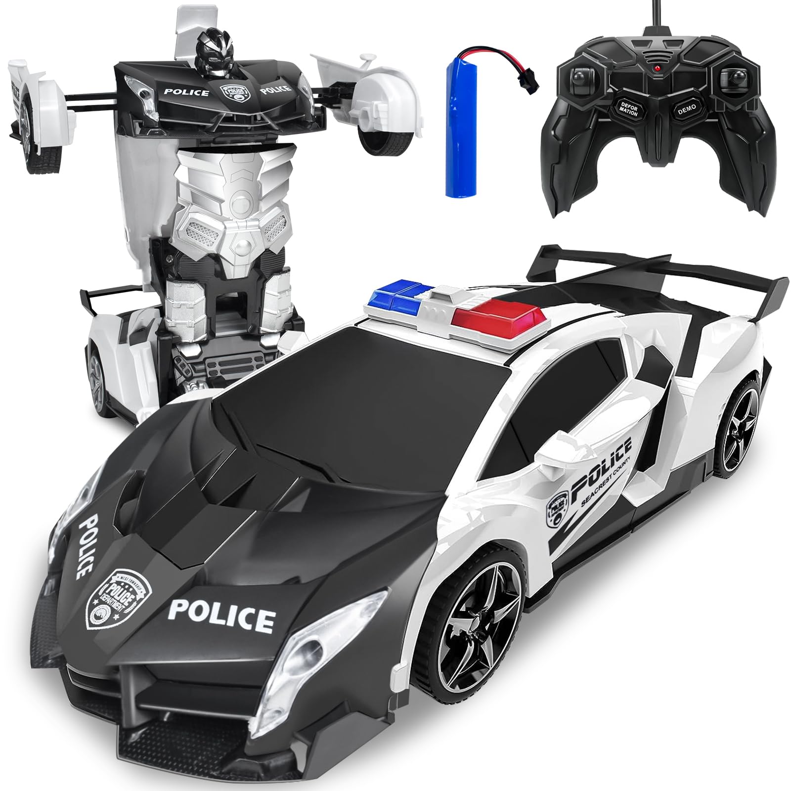 Huang Yem RC Car Toy Stunt Car Police Car Перезаряжаемый пульт дистанционного управления RC Car Model Car трансформируется в робота, оснащенного светодиодом, вращение на 360 градусов
Huang Yem RC Car Toy Stunt Car Police Car Перезаряжаемый пульт дистанционного управления RC Car Model Car трансформируется в робота, оснащенного светодиодом, вращение на 360 градусов