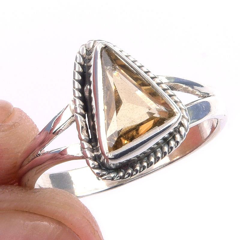 Natural Citrine Gemstone Handmade 925 Solid Sterling Silver Ring Size 6 O7V85