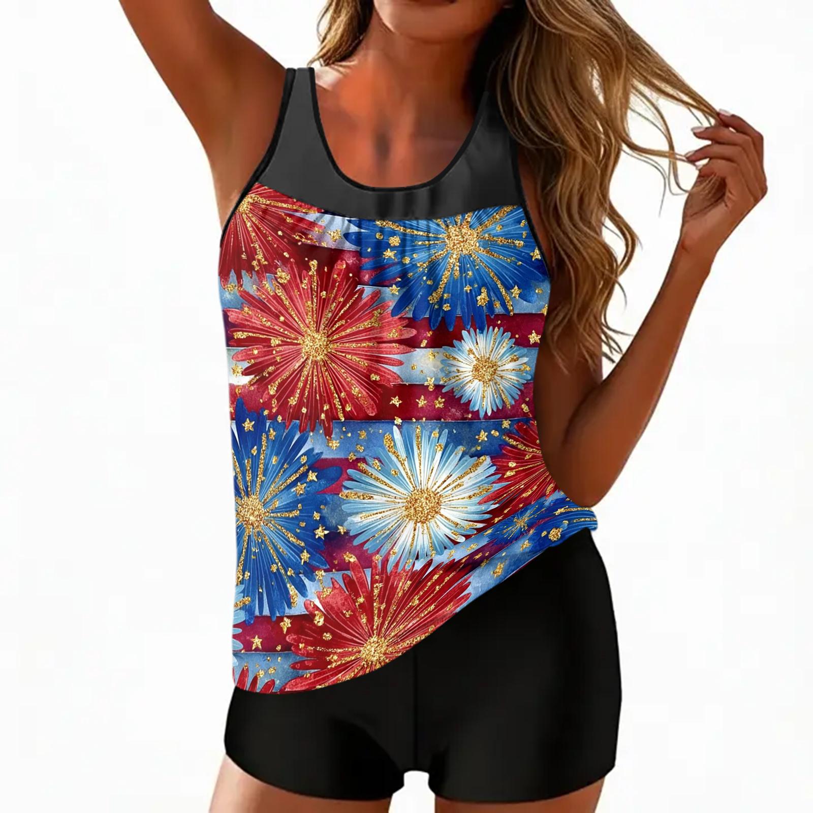 Women’s Sleeveless Tankini Swimsuit Set with Star and Stripe Patterned Top and Solid Shorts for Beach or Poolwear L
Women’s Sleeveless Tankini Swimsuit Set with Star and Stripe Patterned Top and Solid Shorts for Beach or Poolwear L