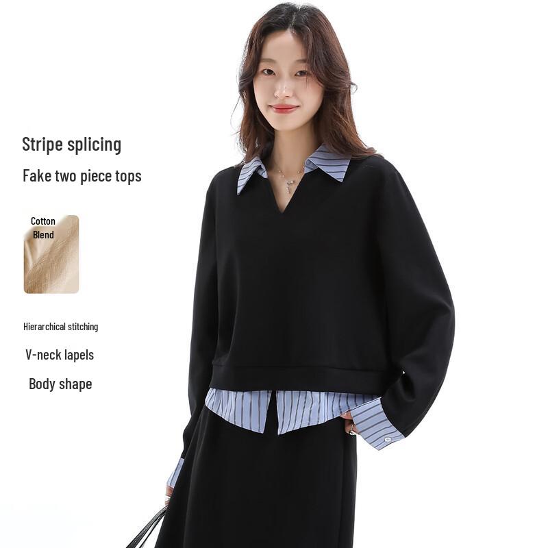 Women s Faux Two-Piece Shirt Splicing Sweatshirt S
Women s Faux Two-Piece Shirt Splicing Sweatshirt S