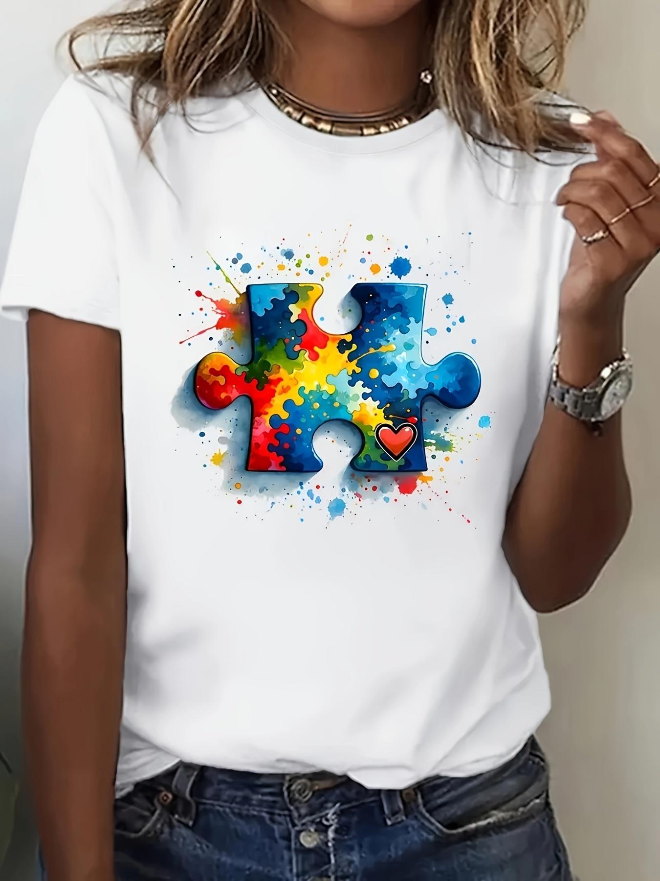 Autism Awareness Puzzle Heart White Short Sleeve Fit Colorful Puzzle Piece Design Casual Style Comfortable Fit Aesthetic Clothes S
Autism Awareness Puzzle Heart White Short Sleeve Fit Colorful Puzzle Piece Design Casual Style Comfortable Fit Aesthetic Clothes S
