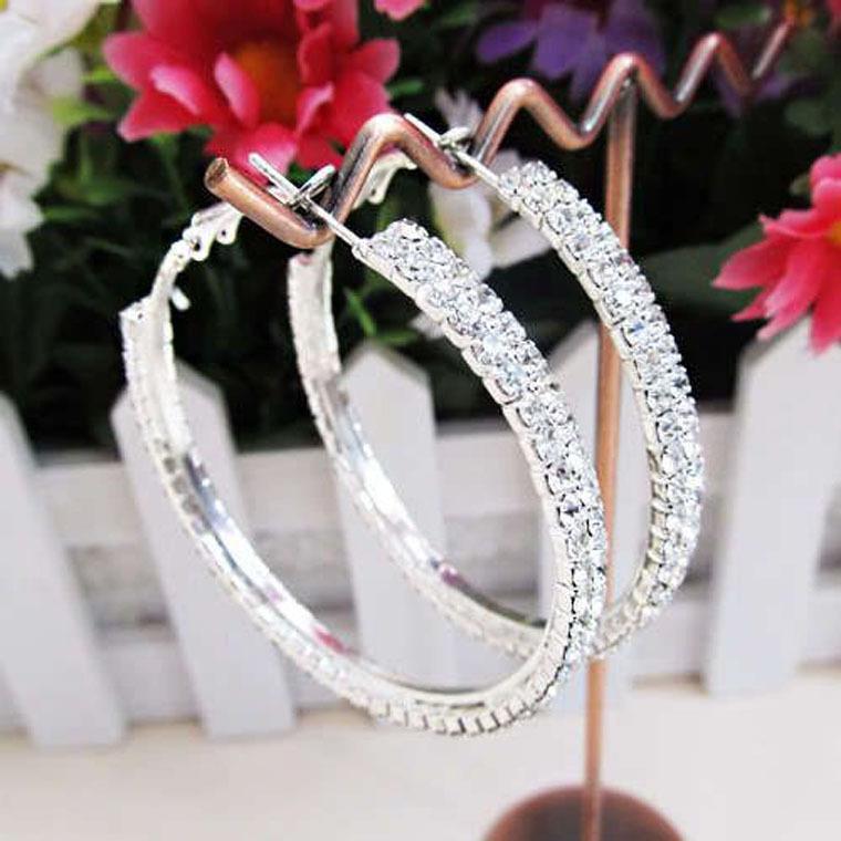 European & American Double Row Rhinestone Hoop Earrings - Exaggerated Non-Falling Diamond Circle Jewelry 4cm Silver
European & American Double Row Rhinestone Hoop Earrings - Exaggerated Non-Falling Diamond Circle Jewelry 4cm Silver