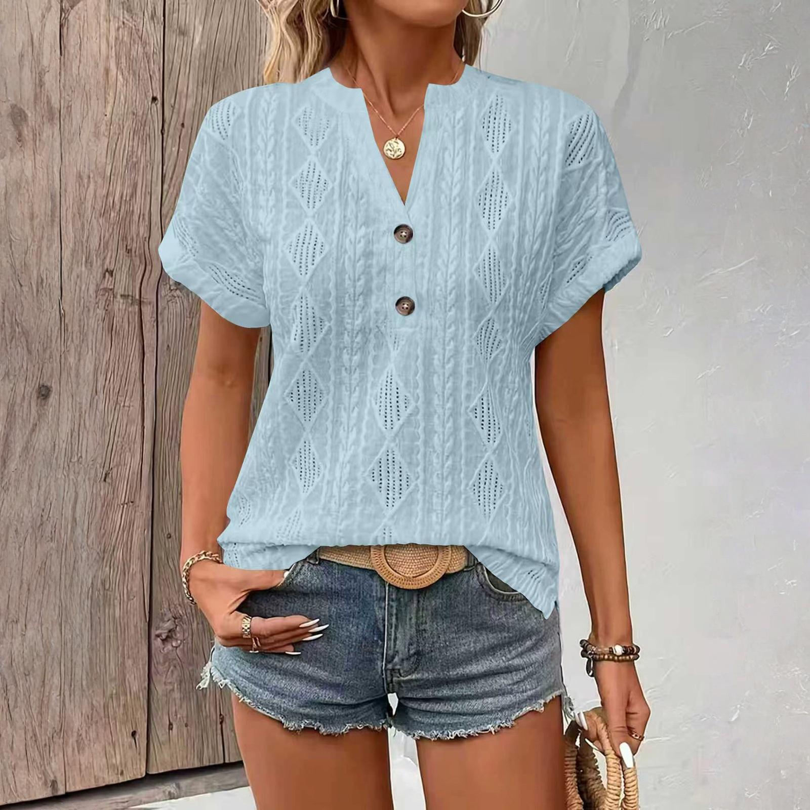 Women Short Sleeve Tops V Neck Collar Blouses Business Casual M
Women Short Sleeve Tops V Neck Collar Blouses Business Casual M