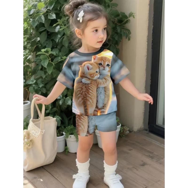 Girl Clothes Kawaii Cat Pattern Print Summer Short Sleeve T-Shirt Shorts Set Casual Fashion T-Shirt Outdoor Children s Clothing 100
Girl Clothes Kawaii Cat Pattern Print Summer Short Sleeve T-Shirt Shorts Set Casual Fashion T-Shirt Outdoor Children s Clothing 100