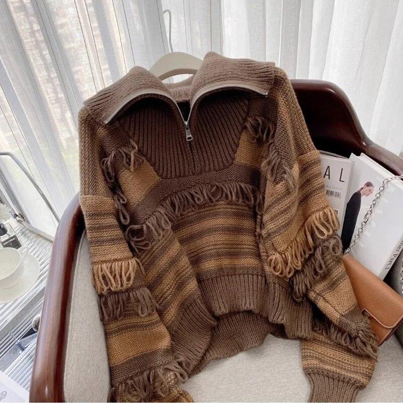 Модный полосатый свитер с воротником и кисточками, женский осенне-зимний женский джемпер, топы, винтажный пуловер на молнии с длинными рукавами, трикотаж 29593 L хаки
Модный полосатый свитер с воротником и кисточками, женский осенне-зимний женский джемпер, топы, винтажный пуловер на молнии с длинными рукавами, трикотаж 29593 L хаки