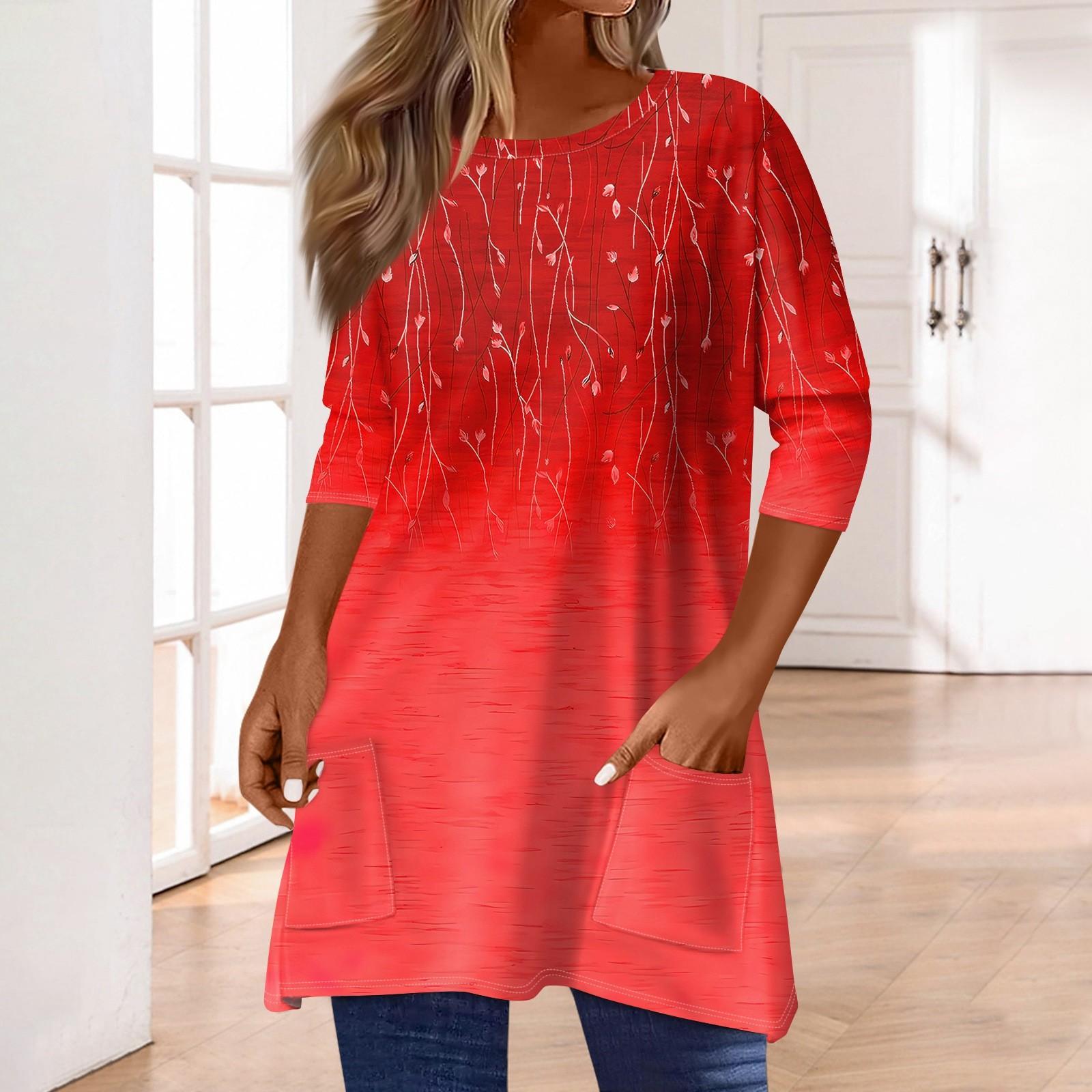 Жіночі топи з кишенями з рукавом 3/4, футболка, повсякденний принт, топи середньої довжини, футболка, пуловер з круглим вирізом, блузка L червоний
Жіночі топи з кишенями з рукавом 3/4, футболка, повсякденний принт, топи середньої довжини, футболка, пуловер з круглим вирізом, блузка L червоний