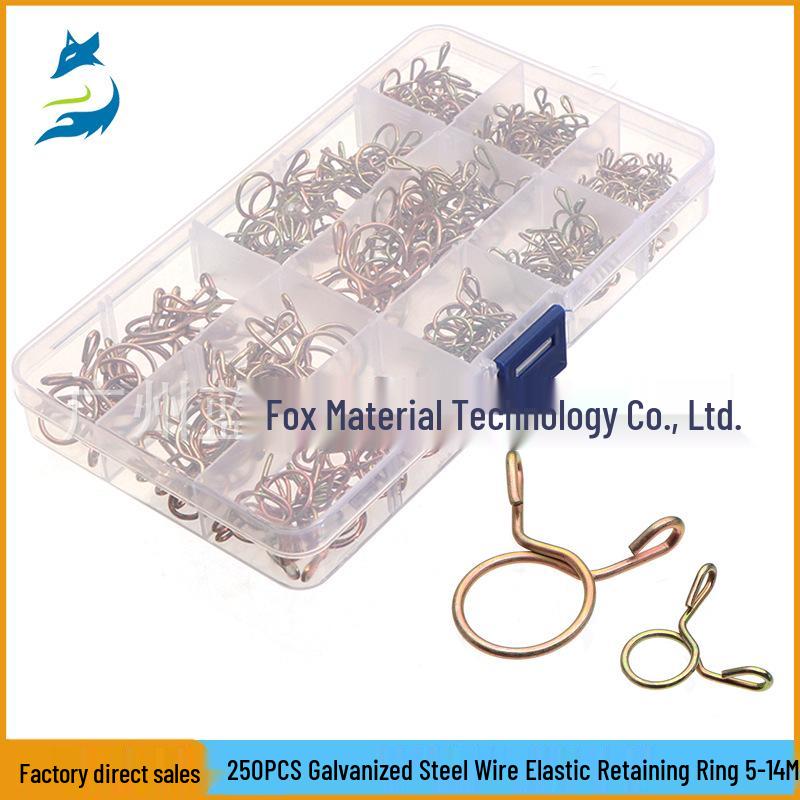250pcs Boxed Galvanized Steel Elastic Hose Clamps for 5-14mm Pipes in Cars, Oil, and Water Applications
250pcs Boxed Galvanized Steel Elastic Hose Clamps for 5-14mm Pipes in Cars, Oil, and Water Applications