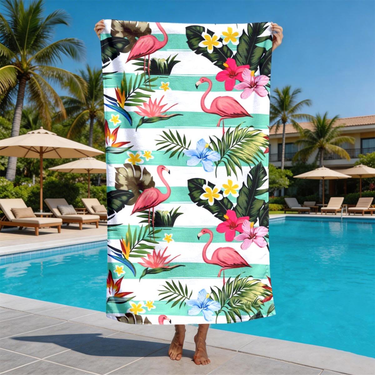 Striped tropical flamingo motif polyester microfiber beach towel is highly absorbent, suitable for swimming and beach outings W30*H60(CM)
Striped tropical flamingo motif polyester microfiber beach towel is highly absorbent, suitable for swimming and beach outings W30*H60(CM)