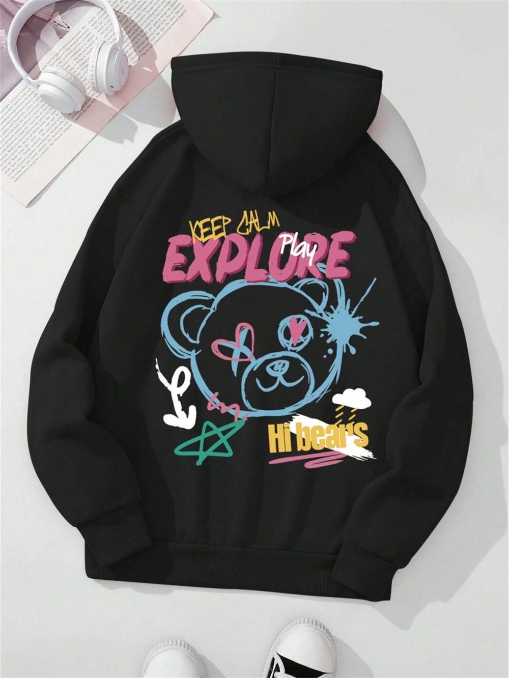 European and American men s autumn teddy bear letter graffiti print comfortable hooded sweatshirt outdoor street style top 3XL
European and American men s autumn teddy bear letter graffiti print comfortable hooded sweatshirt outdoor street style top 3XL