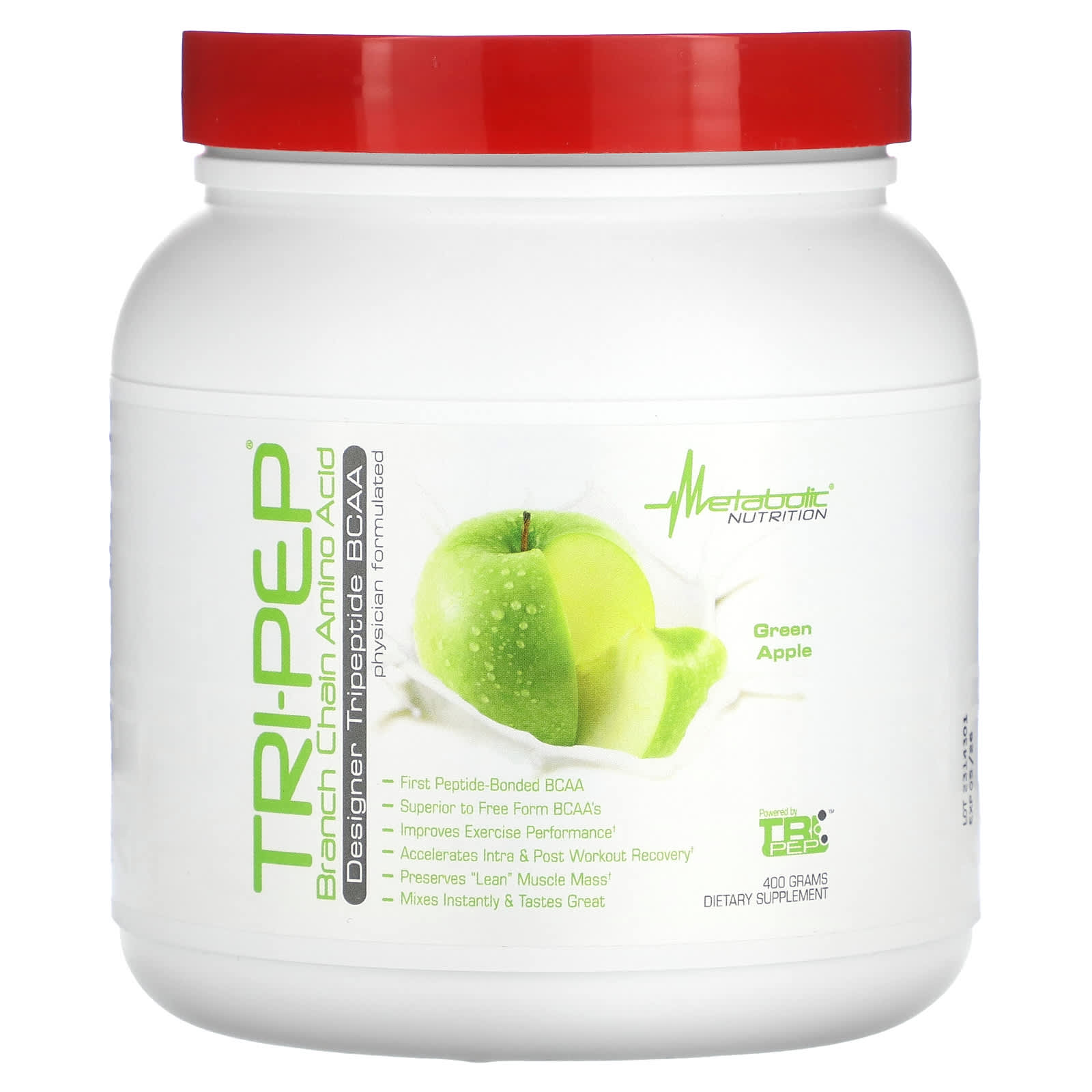 Metabolic Nutrition, Tri-Pep, Branched Chain Amino Acids, Green Apple, 14.1 oz (400 g)
Metabolic Nutrition, Tri-Pep, Branched Chain Amino Acids, Green Apple, 14.1 oz (400 g)