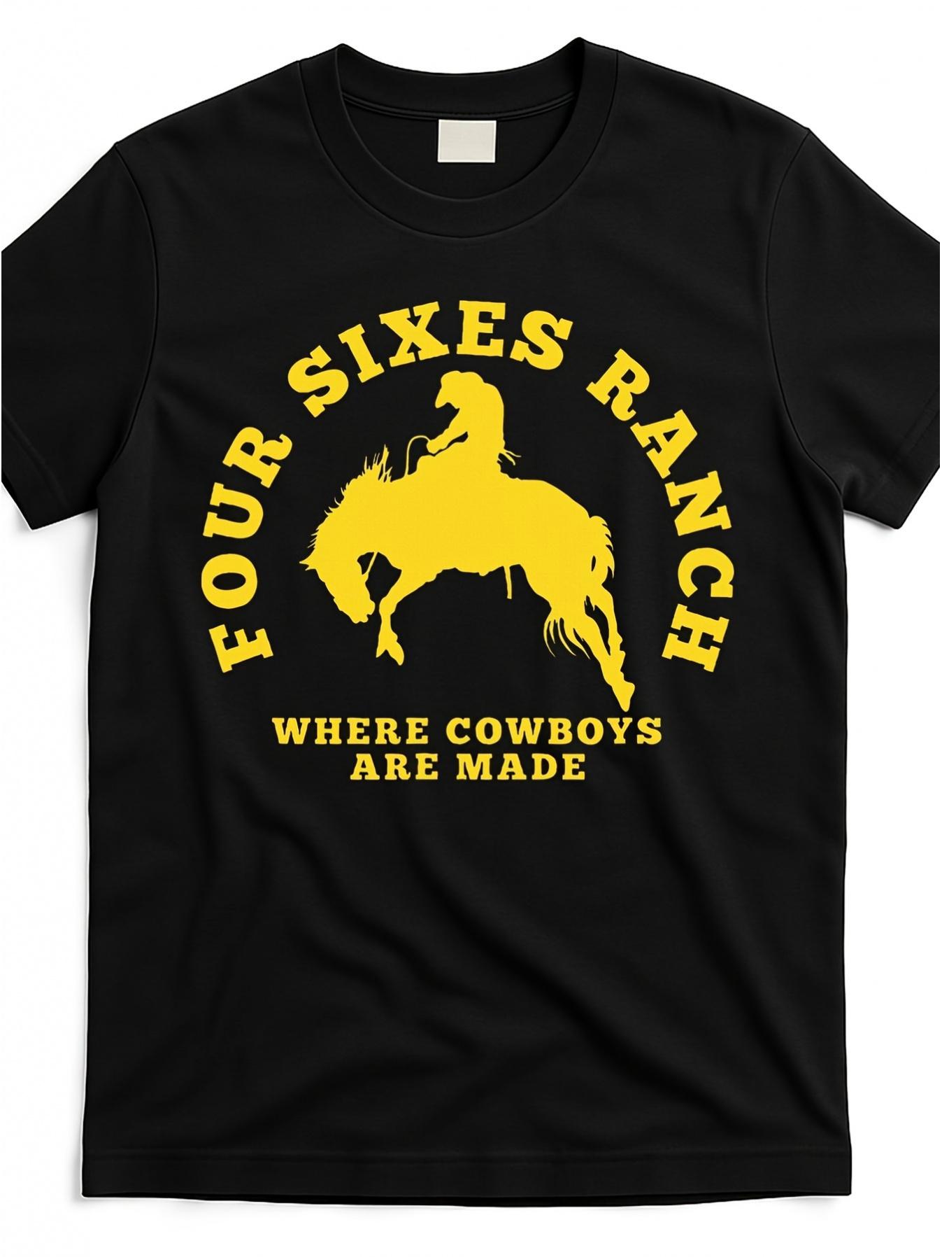 Four Sixes Ranch Men s Vintage Cowboy Graphic T-Shirt- Black with Bold Yellow Where Cowboys Are Made Design L
Four Sixes Ranch Men s Vintage Cowboy Graphic T-Shirt- Black with Bold Yellow Where Cowboys Are Made Design L