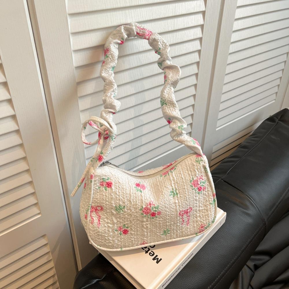 Casual Floral Print Shoulder Bag Pleated Ruffled Handle Bow Armpit Bag Canvas Drawstring Underarm Bag білий
Casual Floral Print Shoulder Bag Pleated Ruffled Handle Bow Armpit Bag Canvas Drawstring Underarm Bag білий