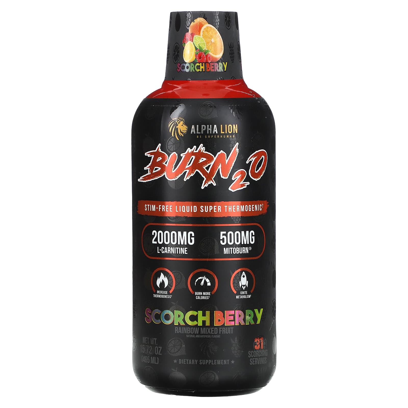 ALPHA LION, Burn2O, Scotch Berry, Rainbow Mixed Fruit Flavor, 15.72 oz (465 ml)
ALPHA LION, Burn2O, Scotch Berry, Rainbow Mixed Fruit Flavor, 15.72 oz (465 ml)