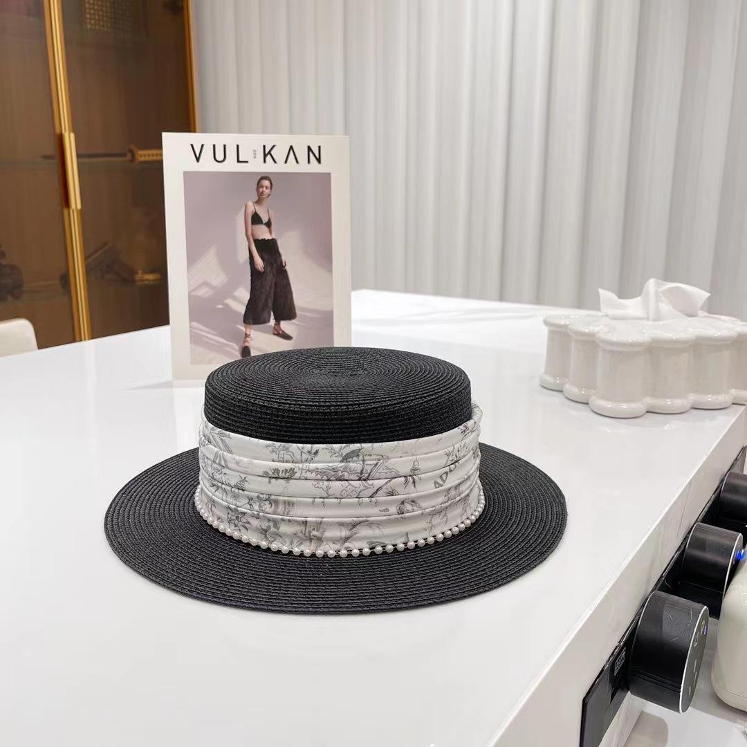 Шикарная жемчужная атласная соломенная шляпа для женщин, летняя, для отдыха на море, для путешествий, защиты от солнца, шляпа-цилиндр с плоскими полями M(56-58cm) чёрный