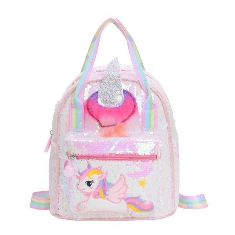 Детский рюкзак с красочным узором и пайетками для детского сада светло-розовый