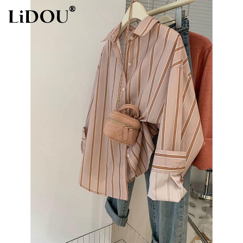 Spring New POLO Collar Long Sleeve Shirt Women Vertical Stripe Single Breasted Cardigan Female Fashion Loose All-match Tops L
Spring New POLO Collar Long Sleeve Shirt Women Vertical Stripe Single Breasted Cardigan Female Fashion Loose All-match Tops L