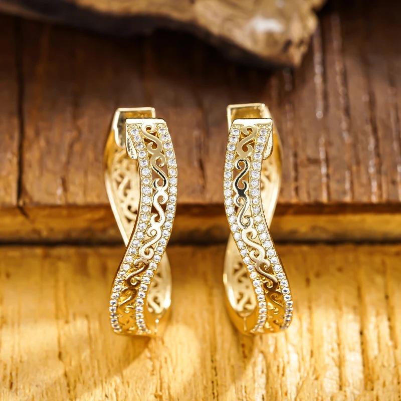 Huitan Exquisite Hollow Pattern Hoop Earrings Female Delicate Luxury Engagement Zircon Gentle Gorgeous Party Ear Accessories
Huitan Exquisite Hollow Pattern Hoop Earrings Female Delicate Luxury Engagement Zircon Gentle Gorgeous Party Ear Accessories