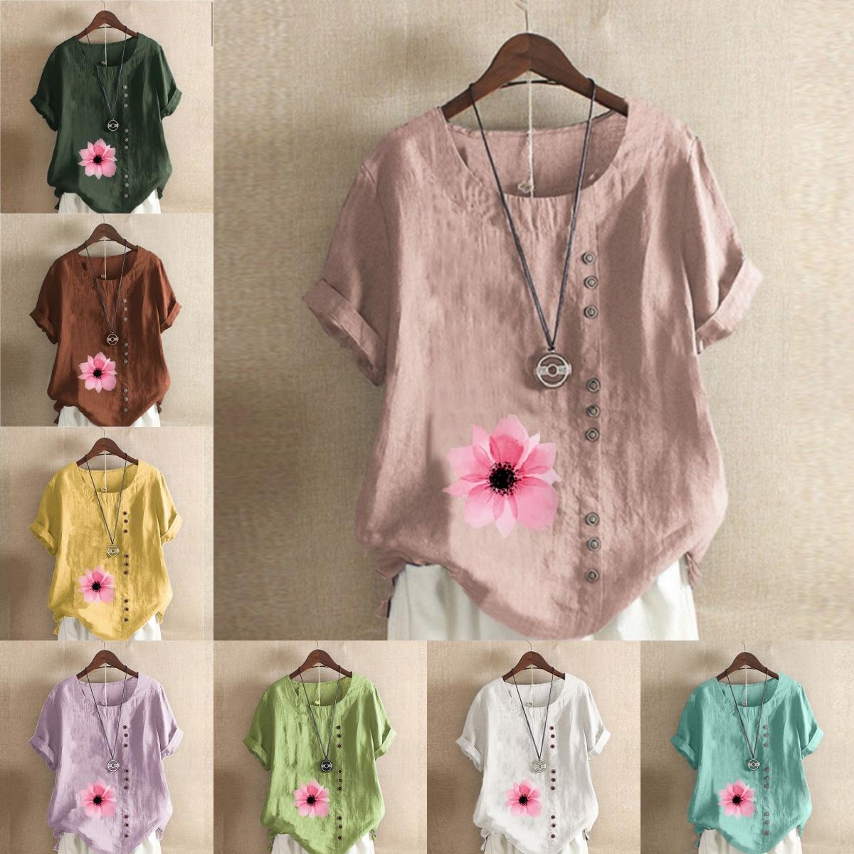Women s Fashion Round Neck Short Sleeve T-shirt Casual Cotton Linen Graphic Shirt Leisure Loose Flower Print Prined Summer Blouse Tops
Women s Fashion Round Neck Short Sleeve T-shirt Casual Cotton Linen Graphic Shirt Leisure Loose Flower Print Prined Summer Blouse Tops