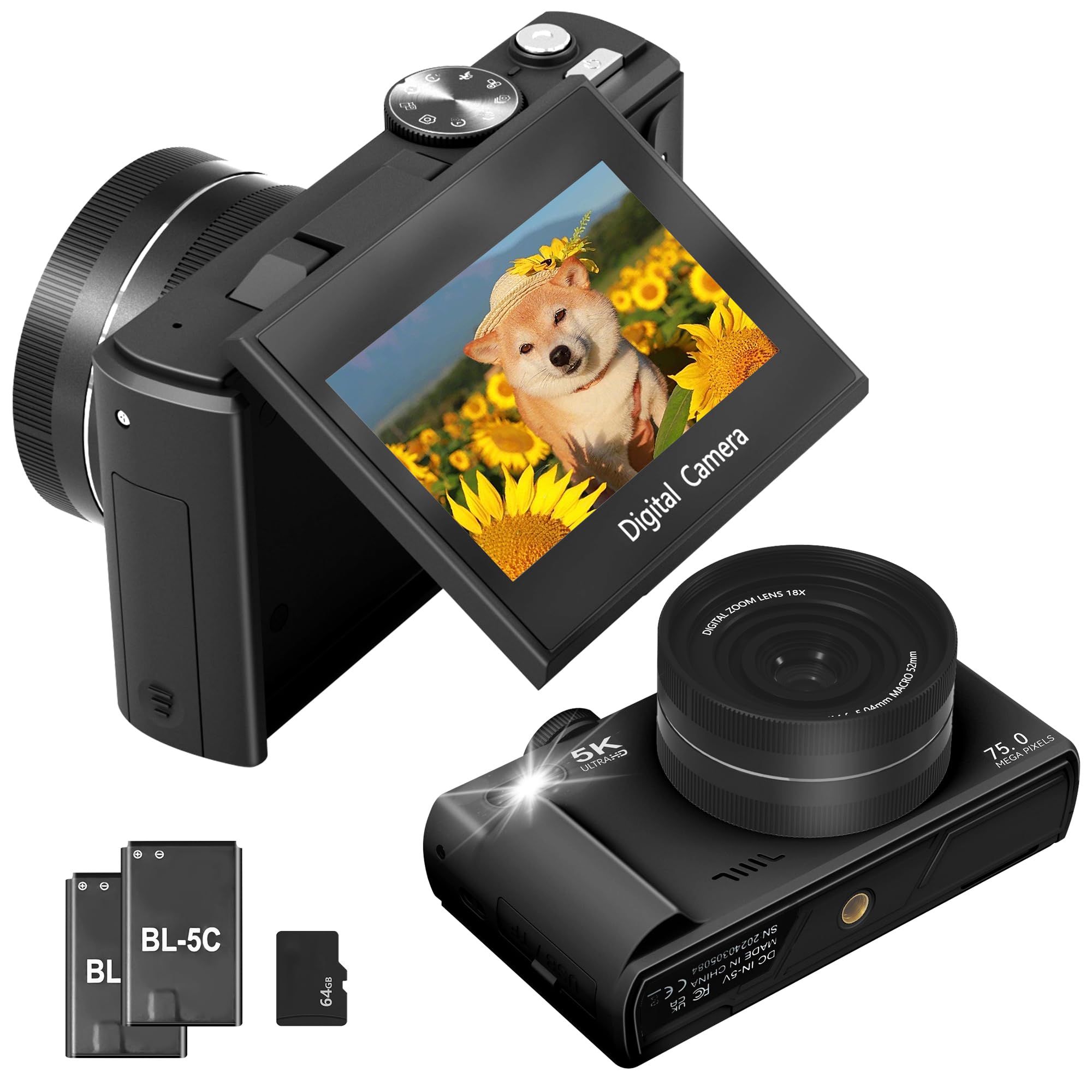 5K Digital 5K AF 18x Digital Rotating IPS 64GB SD Card Lightweight and Vlog Camera for and Students Camera, 75MP, Recording, Wi-Fi, Autofocus, Zoom, чорний
5K Digital 5K AF 18x Digital Rotating IPS 64GB SD Card Lightweight and Vlog Camera for and Students Camera, 75MP, Recording, Wi-Fi, Autofocus, Zoom, чорний