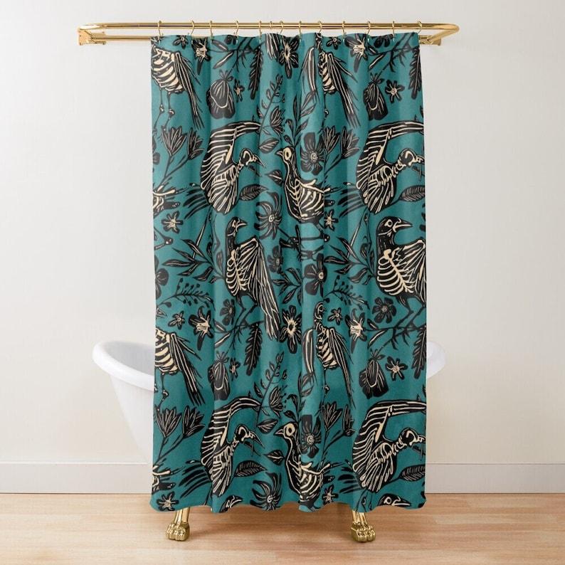 Floral Skeleton Shower Curtain - Macabre Botanical Folk Art in Teal & Black, Goth Bathroom Decor W90xH180cm
Floral Skeleton Shower Curtain - Macabre Botanical Folk Art in Teal & Black, Goth Bathroom Decor W90xH180cm